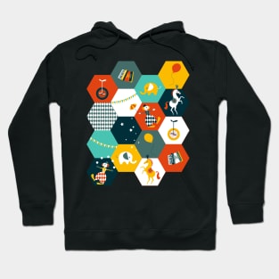 Hexagon Circus - turquoise-yellow-rusty red Hoodie